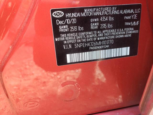 5NPEH4J26MH101770 - 2021 HYUNDAI SONATA LIM RED photo 10