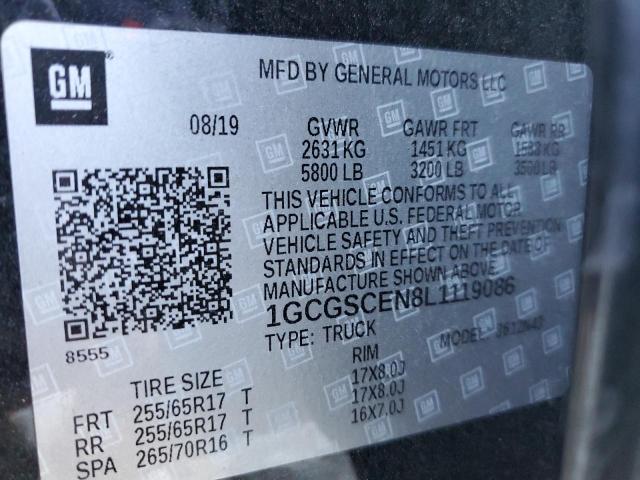 1GCGSCEN8L1119086 - 2020 CHEVROLET COLORADO L BLACK photo 10