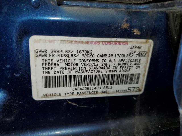 JA3AJ26E14U016513 - 2004 MITSUBISHI LANCER ES BLUE photo 10