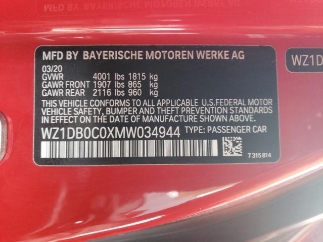 WZ1DB0C0XMW034944 - 2021 TOYOTA SUPRA BASE RED photo 10