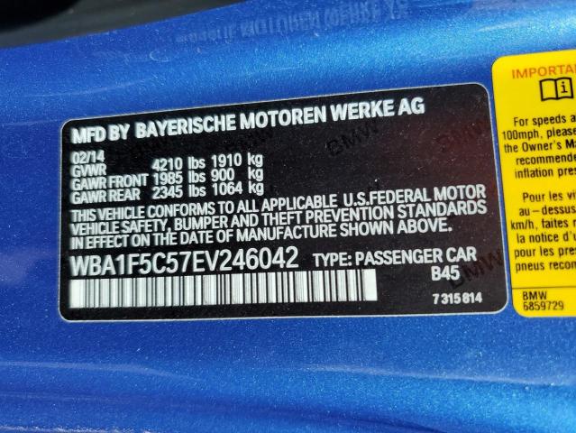 WBA1F5C57EV246042 - 2014 BMW 228 I BLUE photo 10