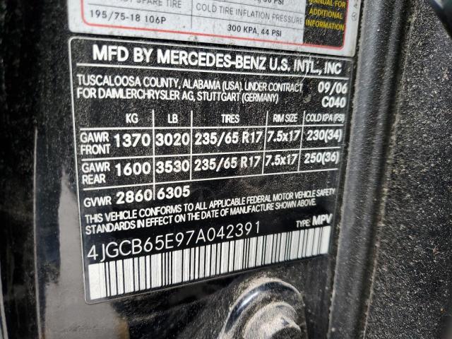 4JGCB65E97A042391 - 2007 MERCEDES-BENZ R 350 4MAT BLACK photo 10