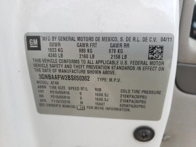 3GNBAAFW2BS650362 - 2011 CHEVROLET HHR LS WHITE photo 10