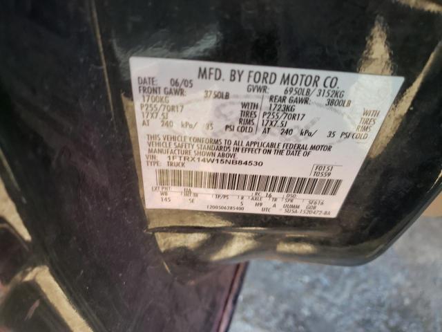 1FTRX14W15NB84530 - 2005 FORD F150 BLACK photo 10