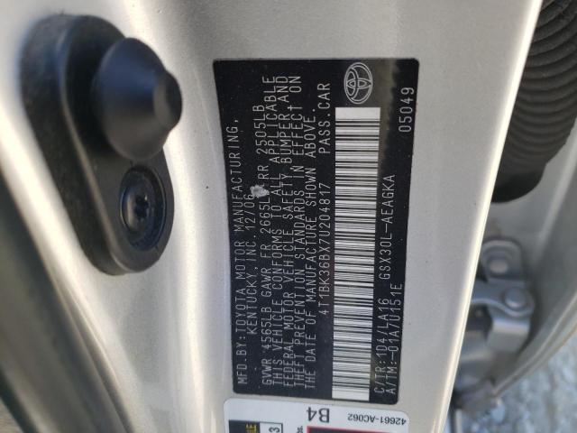 4T1BK36BX7U204817 - 2007 TOYOTA AVALON XL SILVER photo 10