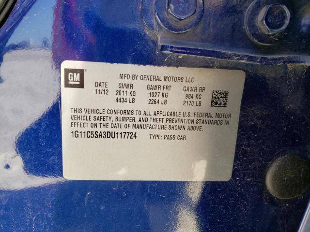 1G11C5SA3DU117724 - 2013 CHEVROLET MALIBU 1LT 蓝色 照片 10