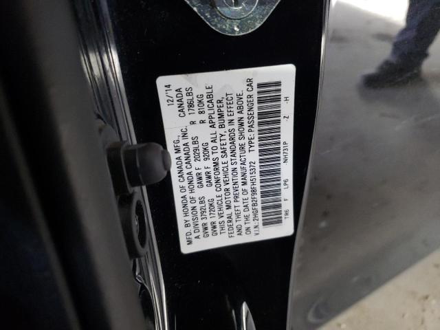 2HGFB2F98FH515372 - 2015 HONDA CIVIC EXL Czarny zdjęcie 10