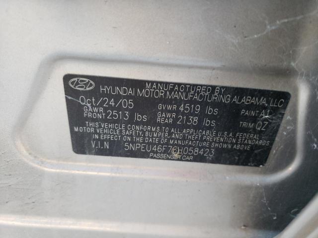 5NPEU46F76H058423 - 2006 HYUNDAI SONATA GLS BROWN photo 12