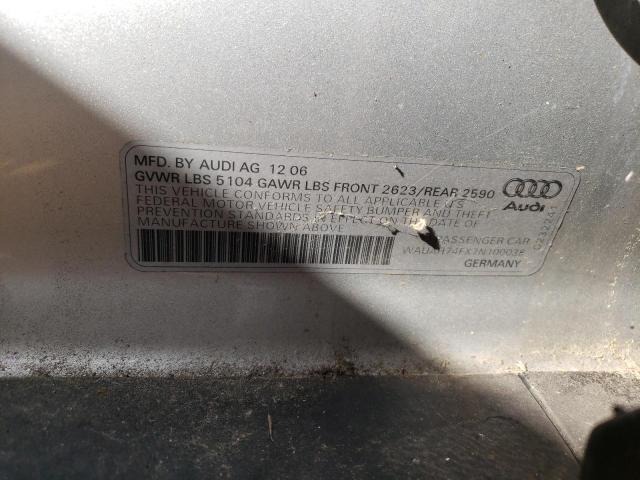 WAUAH74FX7N100038 - 2007 AUDI A6 3.2 SILVER photo 10