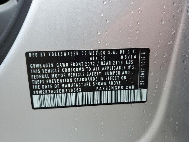 3VW2K7AJ2EM319663 - 2014 VOLKSWAGEN JETTA BASE SILVER photo 10