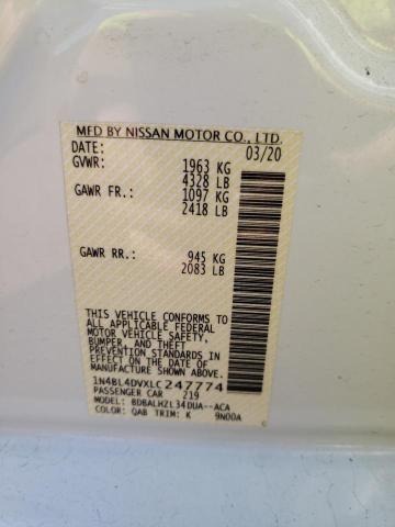 1N4BL4DVXLC247774 - 2020 NISSAN ALTIMA SV WHITE photo 10