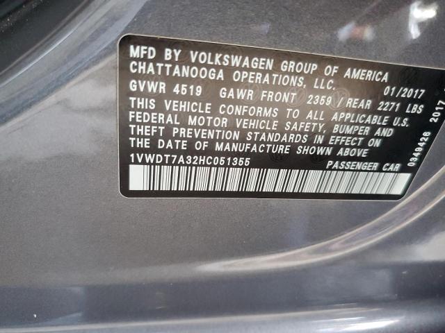 1VWDT7A32HC051355 - 2017 VOLKSWAGEN PASSAT R-L GRAY photo 10