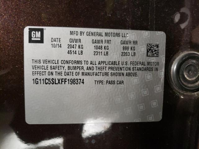 1G11C5SLXFF198374 - 2015 CHEVROLET MALIBU 1LT 勃艮第红 照片 10