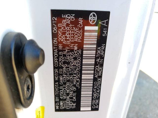 JTKJF5C77D3050156 - 2013 TOYOTA SCION TC თეთრი ფოტო 10