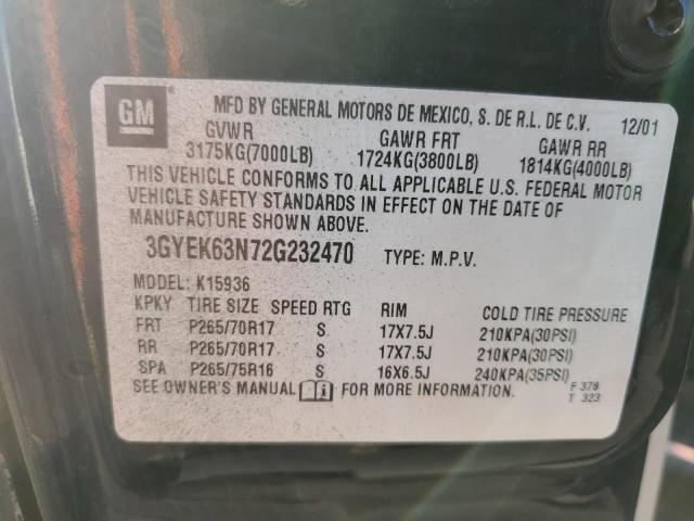 3GYEK63N72G232470 - 2002 CADILLAC ESCALADE E BLACK photo 10