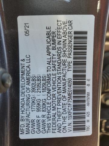 19XFC1F75ME014050 - 2021 HONDA CIVIC EXL Boz foto 10