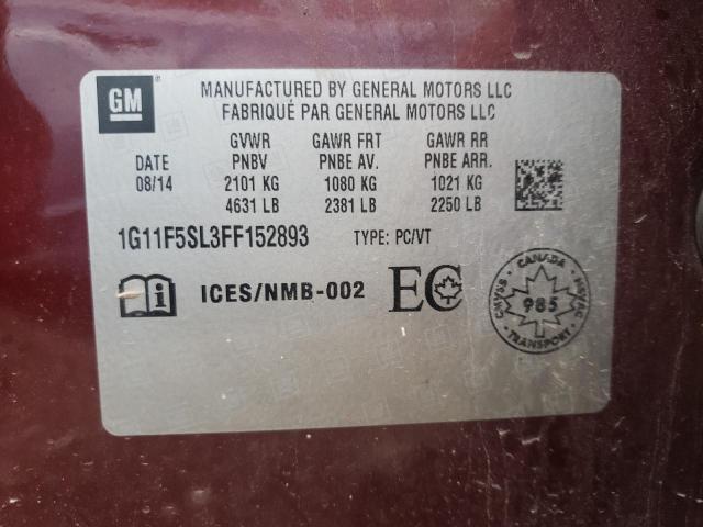 1G11F5SL3FF152893 - 2015 CHEVROLET MALIBU LTZ ბურგუნდია ფოტო 10