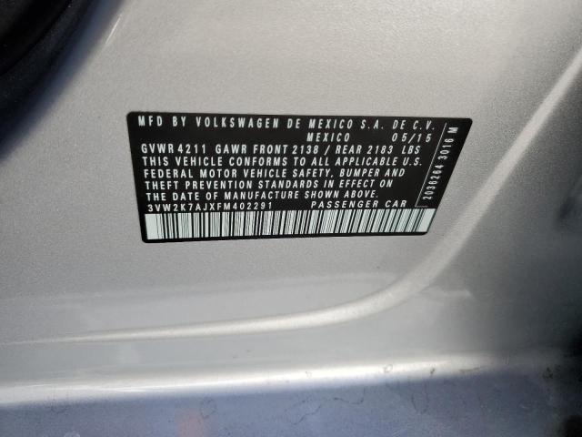 3VW2K7AJXFM402291 - 2015 VOLKSWAGEN JETTA BASE 灰色 照片 10