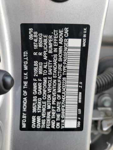 SHHFK7H4XJU432228 - 2018 HONDA CIVIC SPOR SILVER photo 10