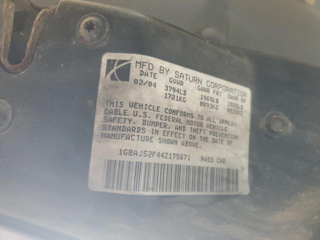 1G8AJ52F44Z175671 - 2004 SATURN ION LEVEL GRAY photo 10