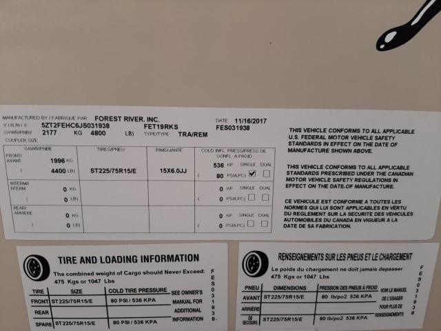 5ZT2FEHC6JS031938 - 2018 FORS TRAILER 棕色 照片 10