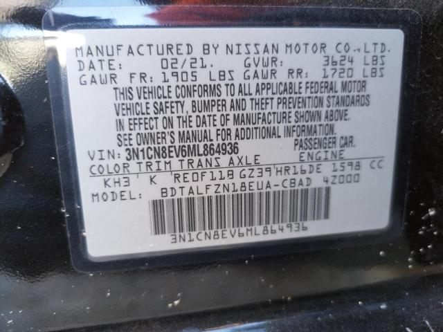 3N1CN8EV6ML864936 - 2021 NISSAN VERSA SV BLACK photo 10