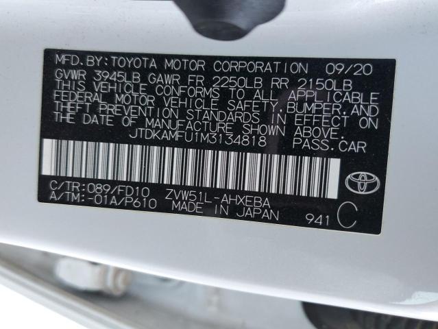 JTDKAMFU1M3134818 - 2021 TOYOTA PRIUS SPEC WHITE photo 10