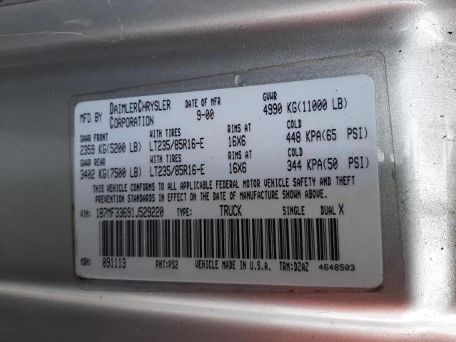 1B7MF33691J529220 - 2001 DODGE RAM 3500 SILVER photo 10