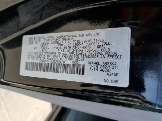 5TBBT44112S263438 - 2002 TOYOTA TUNDRA ACC შავი ფოტო 10