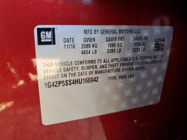 1G4ZP5SS4HU166942 - 2017 BUICK LACROSSE E RED photo 10