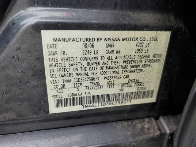 1N4AL11D36C258674 - 2006 NISSAN ALTIMA S GRAY photo 10