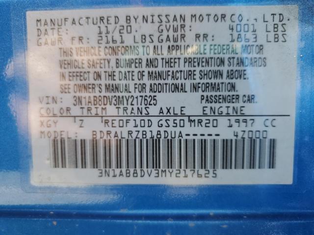 3N1AB8DV3MY217625 - 2021 NISSAN SENTRA SR BLUE photo 10