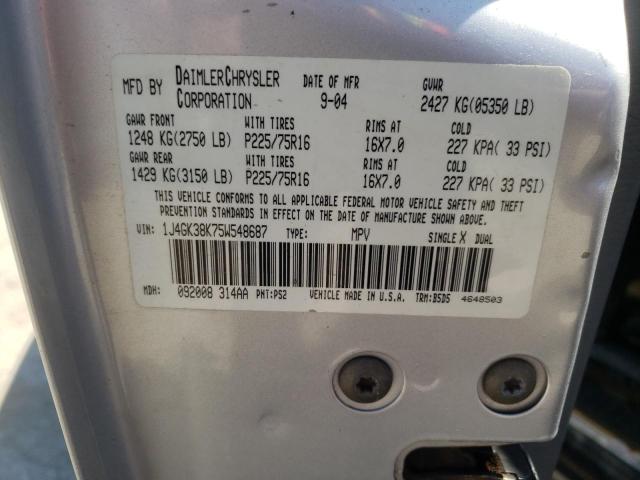 1J4GK38K75W548687 - 2005 JEEP LIBERTY RE Gümüş foto 10