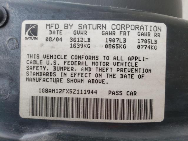 1G8AM12FX5Z111944 - 2005 SATURN ION LEVEL SILVER photo 10