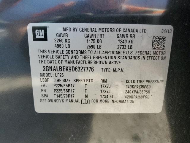 2GNALBEK9D6327776 - 2013 CHEVROLET EQUINOX BLACK photo 10