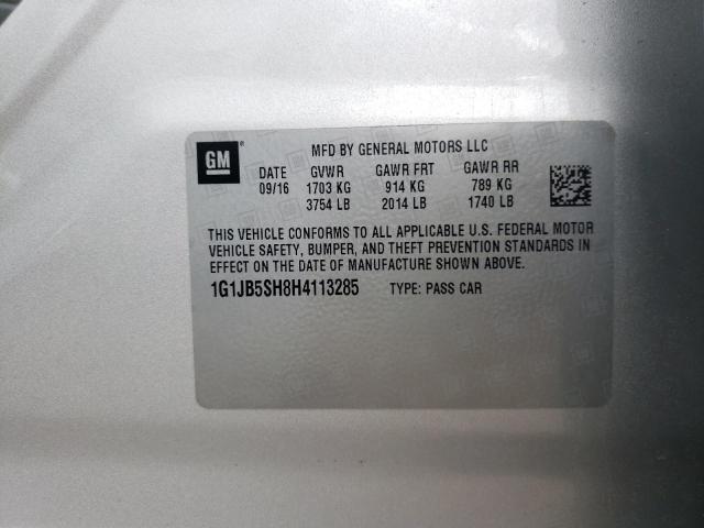 1G1JB5SH8H4113285 - 2017 CHEVROLET SONIC LS SILVER photo 10