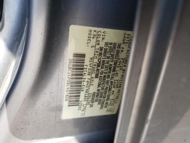 3N1BC1CP0BL407808 - 2011 NISSAN VERSA S GRAY photo 10