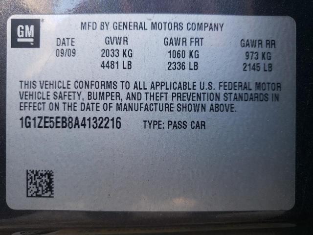 1G1ZE5EB8A4132216 - 2010 CHEVROLET MALIBU LTZ ნაცრისფერი ფოტო 10