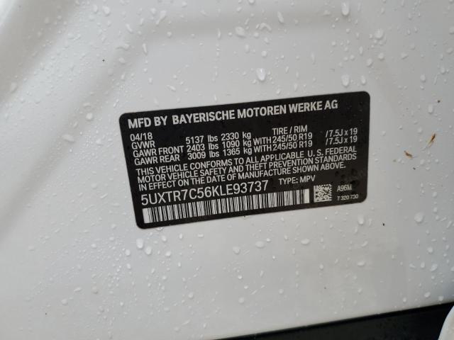 5UXTR7C56KLE93737 - 2019 BMW X3 SDRIVE3 WHITE photo 10