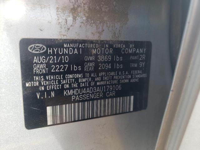 KMHDU4AD3AU179106 - 2010 HYUNDAI ELANTRA BL SILVER photo 10