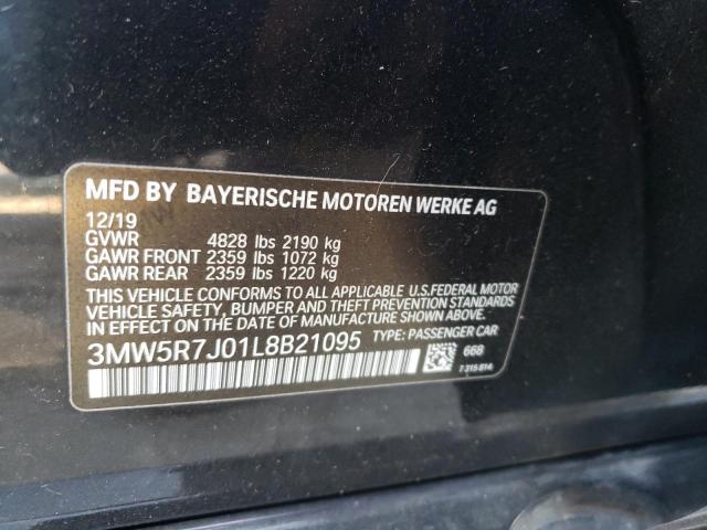 3MW5R7J01L8B21095 - 2020 BMW 330XI BLACK photo 10