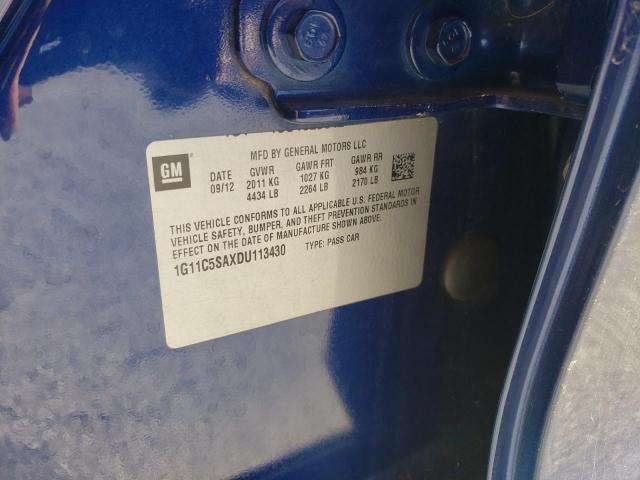 1G11C5SAXDU113430 - 2013 CHEVROLET MALIBU 1LT 蓝色 照片 10
