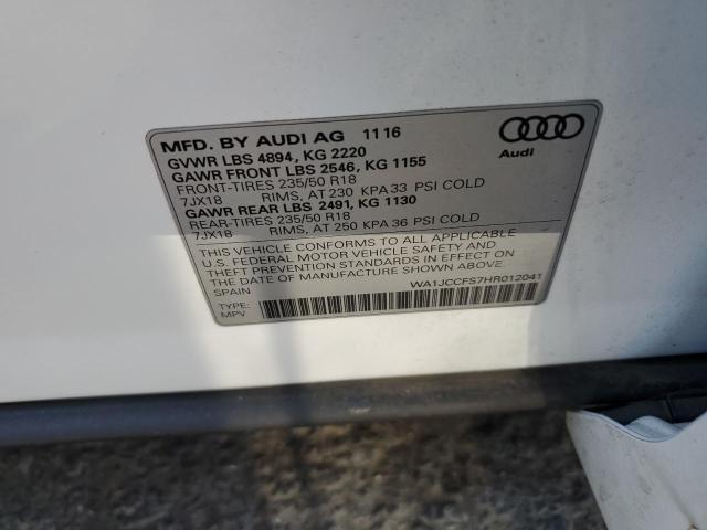 WA1JCCFS7HR012041 - 2017 AUDI Q3 PREMIUM WHITE photo 10