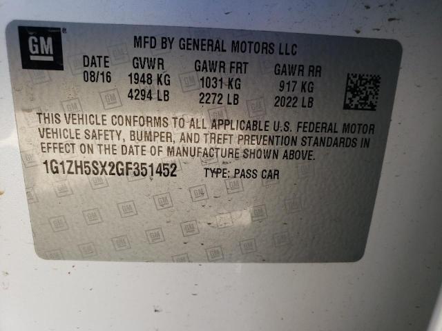 1G1ZH5SX2GF351452 - 2016 CHEVROLET MALIBU PRE WHITE photo 10