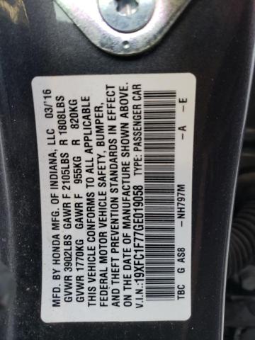 19XFC1F77GE019058 - 2016 HONDA CIVIC EXL 灰色 照片 10