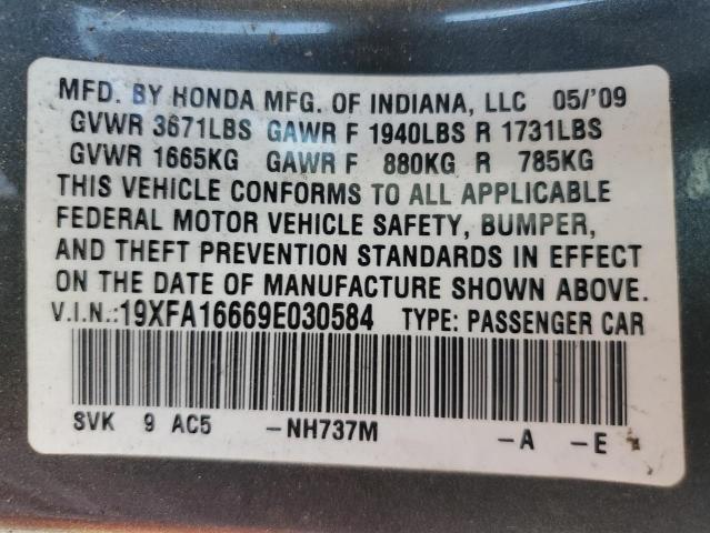 19XFA16669E030584 - 2009 HONDA CIVIC LX-S Boz foto 10