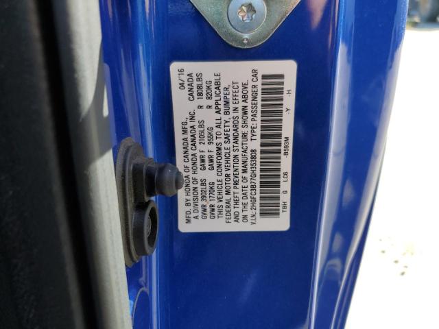 2HGFC3B77GH353808 - 2016 HONDA CIVIC EXL Mavi foto 10