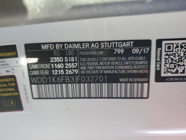 WDD1K6FB3JF032701 - 2018 MERCEDES-BENZ E 400 WHITE photo 10