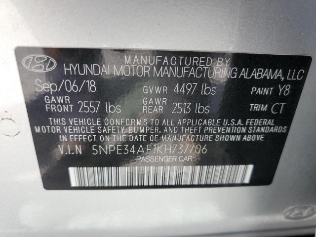 5NPE34AF1KH737706 - 2019 HYUNDAI SONATA LIM SILVER photo 10