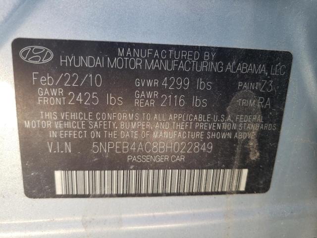 5NPEB4AC8BH022849 - 2011 HYUNDAI SONATA GLS BLUE photo 10